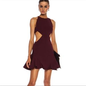 Cushnie Et Ochs Burgundy Bordeaux Cut Out Flounce Mini Sheath Dress SZ 2/XS